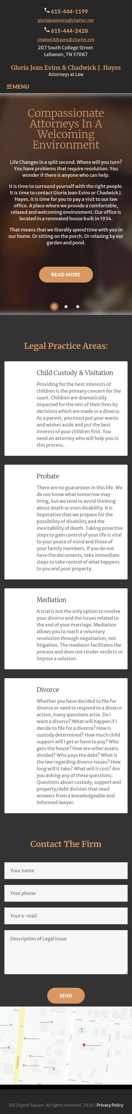 Gloria Jean Evins & Chadwick J. Hayes Attorneys at Law - Lebanon TN Lawyers