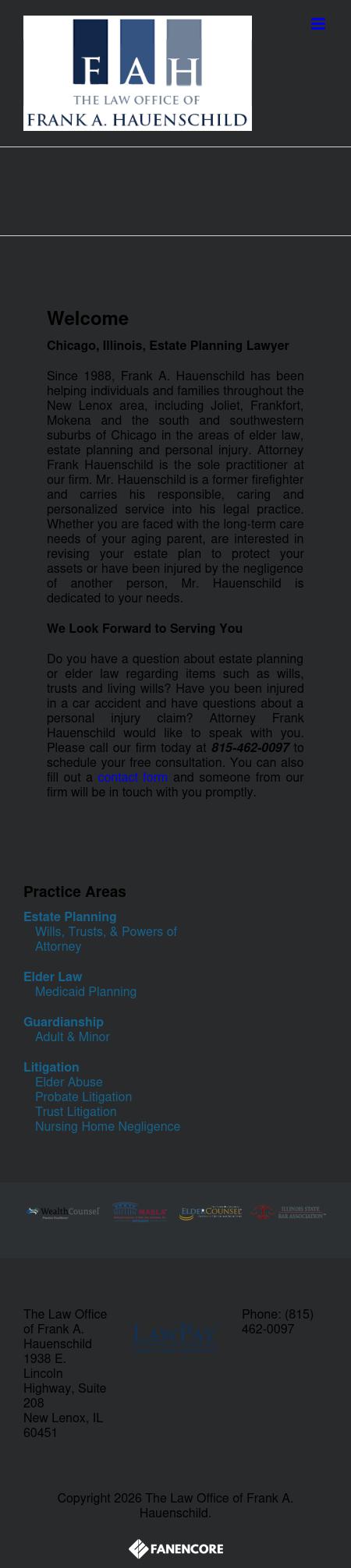 The Law Office of Frank A. Hauenschild - New Lenox IL Lawyers