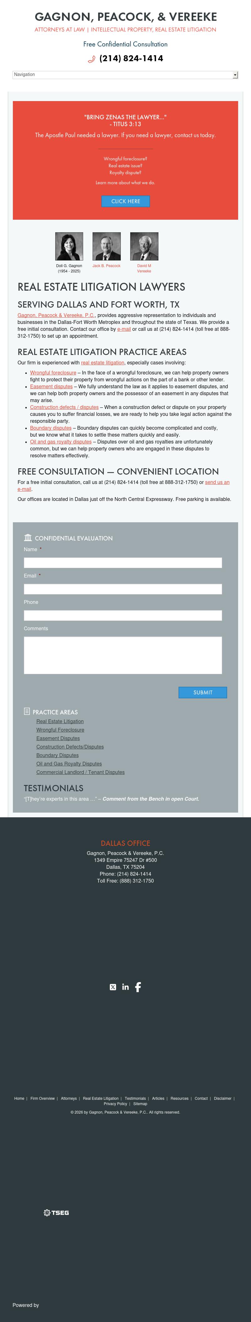 Gagnon, Peacock & Vereeke, P.C. - Dallas TX Lawyers