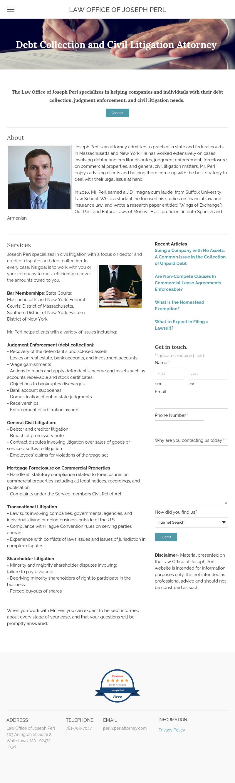 Joseph Perl, Esq. - Wilmington MA Lawyers